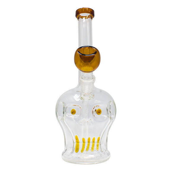 Yellow Skull Face 8 Inches Glass Bong