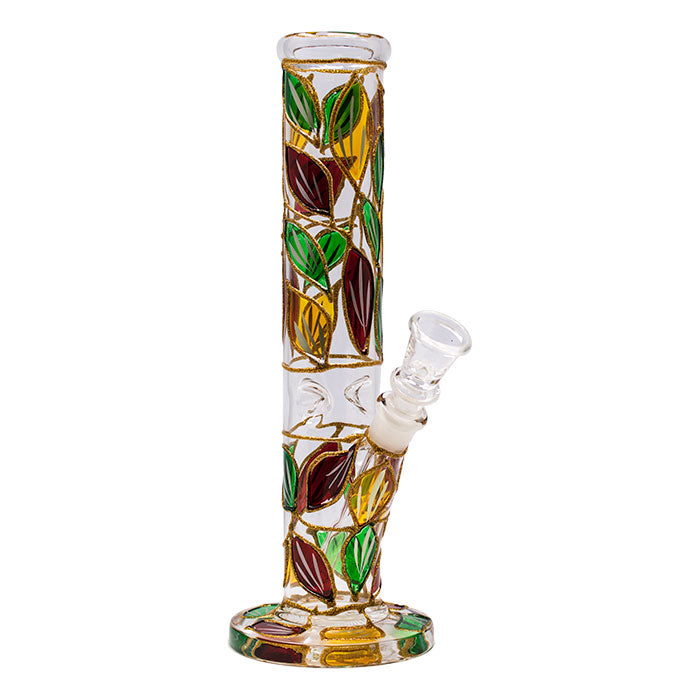 Hand Painted Yellow Leaves 10 Inches Glass Bong