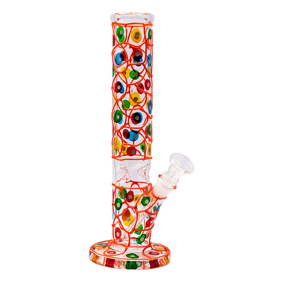 Orange Hand Painted 10 Inches Cylindrical Dotted Glass Bong