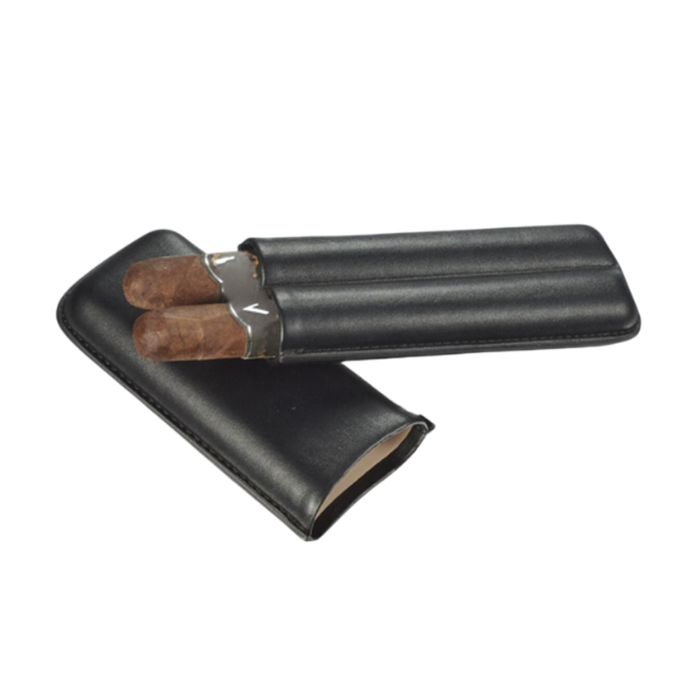 2 Finger Cigar Leather Case - Black