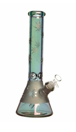 14" 7mm Leafy Scene Chrome Glass Bong